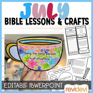 July 2025 Bible study printable. Editable lessons and crafts for teens. Christian Middle school Homeschool and Sunday school activities
