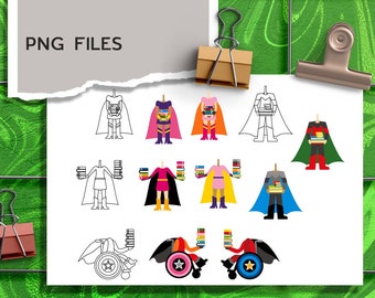 Diversity Superhero body with books, back to school clip art - inclusion - boys and girls - standing and in wheelchairs