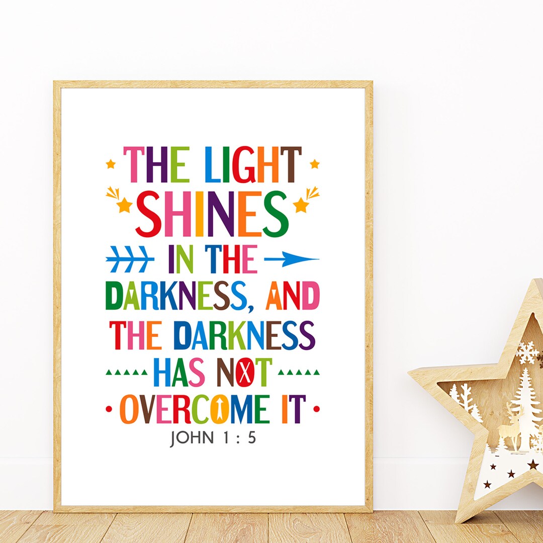 Bible Quote Christian Wall Art. the Light Shines in the Darkness, John ...