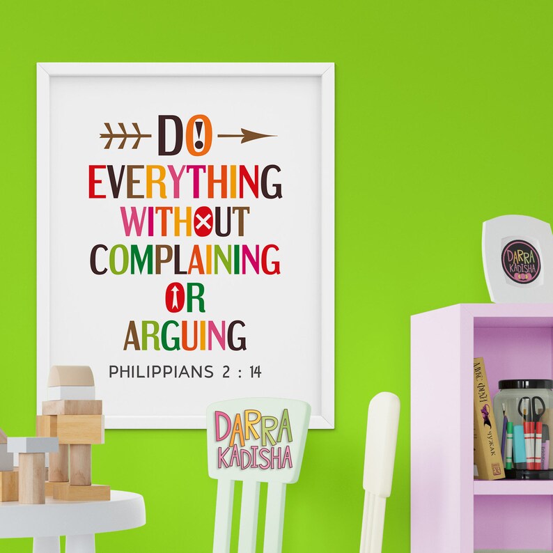 Do everything without complaining or arguing Philippians 2:14 Bible verse Christian quote wall art Digital download image 3