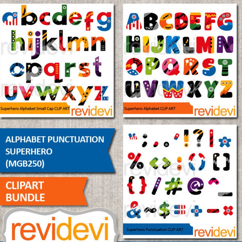 superhero clip art bundle commercial use alphabet letters