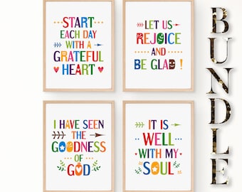 Christian sayings wall art bundle. Bible verses scripture posters. Printable Christian kids bedroom decor. Set of 4