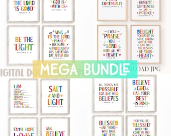 Bible verse bundle. Printable wall art for children bedroom and Sunday school decor. Christian posters. Set of 16. Inspirational scriptures