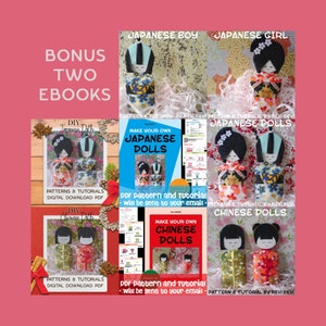 May include: Two digital ebooks with patterns and tutorials for making Japanese and Chinese dolls. The ebooks include instructions for making a Japanese boy, Japanese girl, and two Chinese dolls. The ebooks are available for digital download.