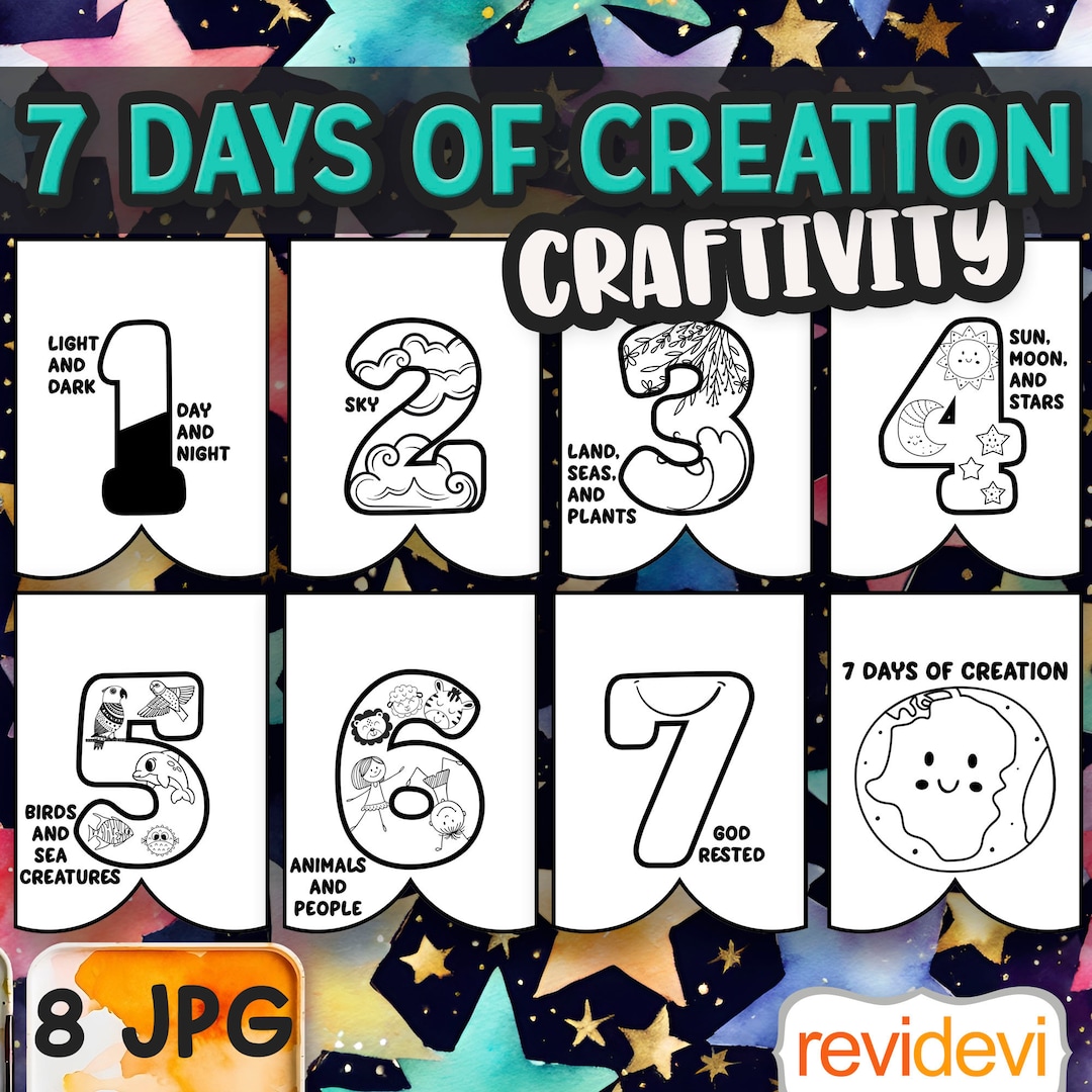Printable 7 Days of Creation Coloring Pages, Art Activity for Christian ...