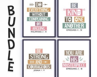 Bible verses wall art bundle. Philippians 2:14, Ephesians 4 32, Joshua 1 9, Ephesians 2 10. Set of 4 Printables. Boho colors design