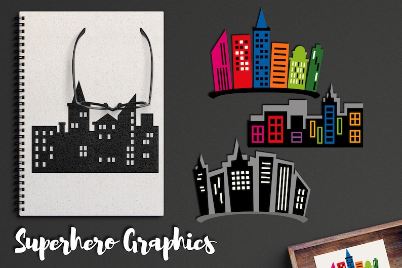 Superhero city buildings clip art skyline building blocks digital images image 1