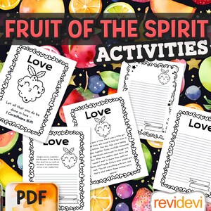 Printable Fruit of The Sprit Bible Lesson Activities for Christians Kids and Church Sunday school. Short stories, writing, coloring