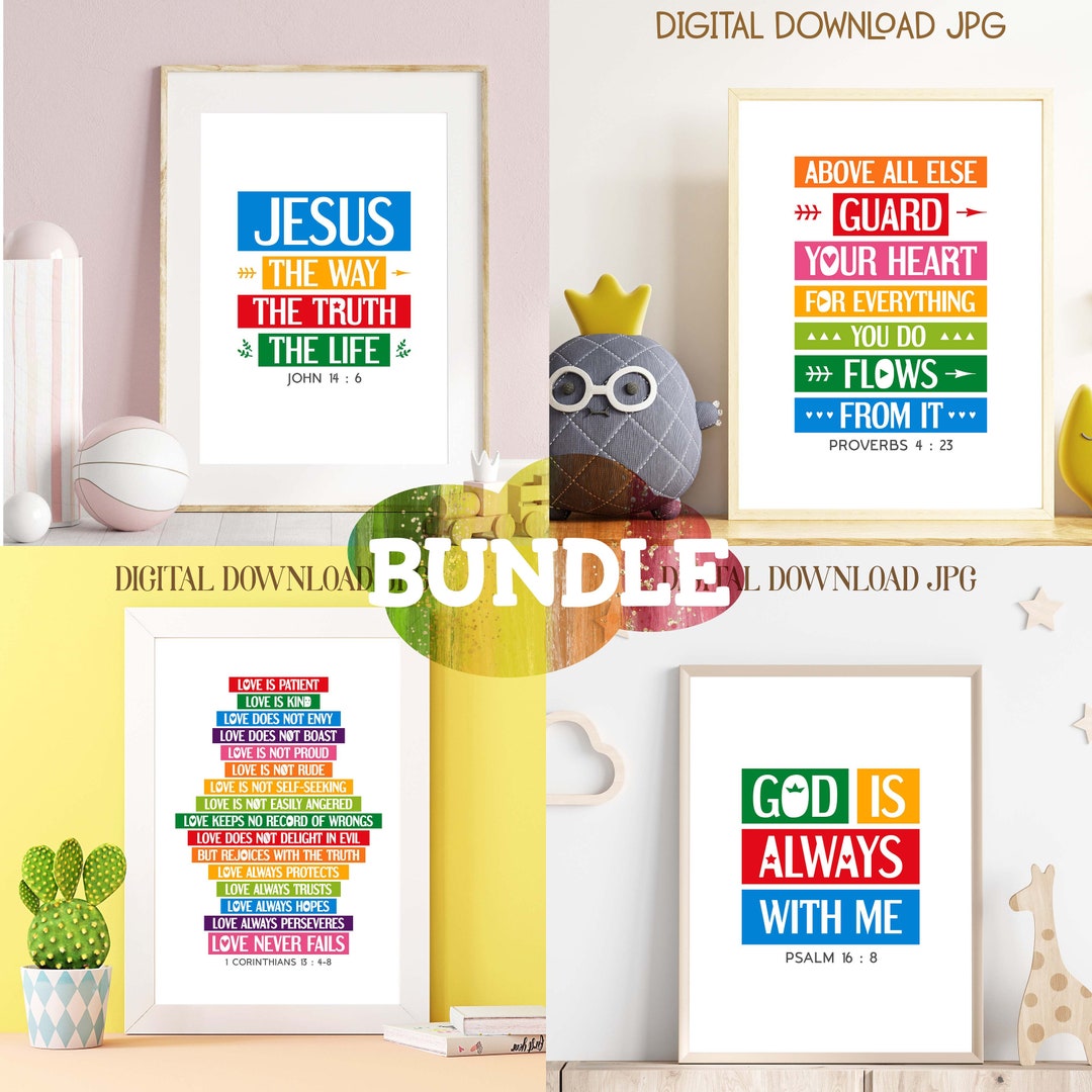 Bibel Zitate Wand Kunst Bundle. 4erSet. 1 Korinther 13 48, Johannes