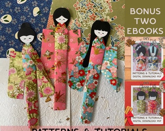 DIY Origami Kimono Dolls - PDF Ebook craft patterns, tutorial in English - Japanese washi paper bookmark dolls - instant download