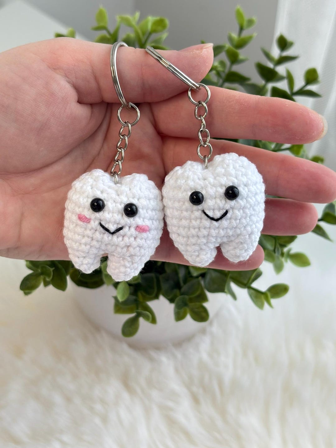 Tooth Key Chain Crochet Pattern Handmade Crocheted Tooth Keychain, Original Dentist Gift, Mini Kawaii ...