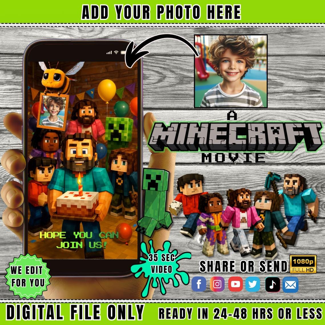 Custom Minecraft Video Invitation – Delivered in 24–48hrs