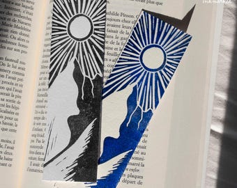 Feststellseite handwerkliche 'La montagne' en linogravure – Zubehör der Lesung einzigartig und hauptsächlich