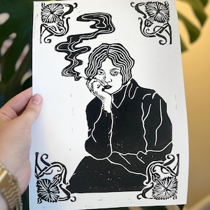 The Haze - Impression Linogravure A4 / Art Nouveau / Idée Cadeau Fête des mères / Décoration murale