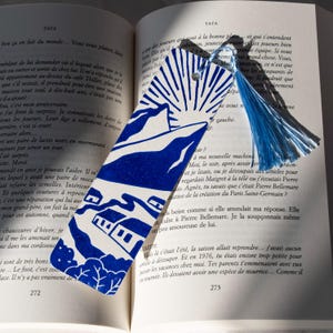 Marque-page rzemieślniczy „Le Refuge” en linogravure – Cadeau Fête des mères - Accessoire de wykład unikalny et fait main