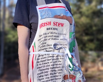 Fun Irish Stew Linen Tea Towel Apron with Pockets; Recipe