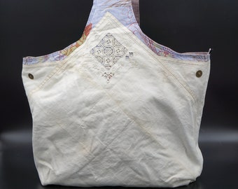 Adjustable Purse From Vintage Linen and Lace, Purple