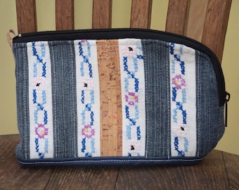 Recycled Denim Embroidered Wrist Purse