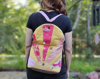 Pink and Yellow ‘Hello Sunshine’ Convertible Purse; Backpack; Cross Body; Upcycled