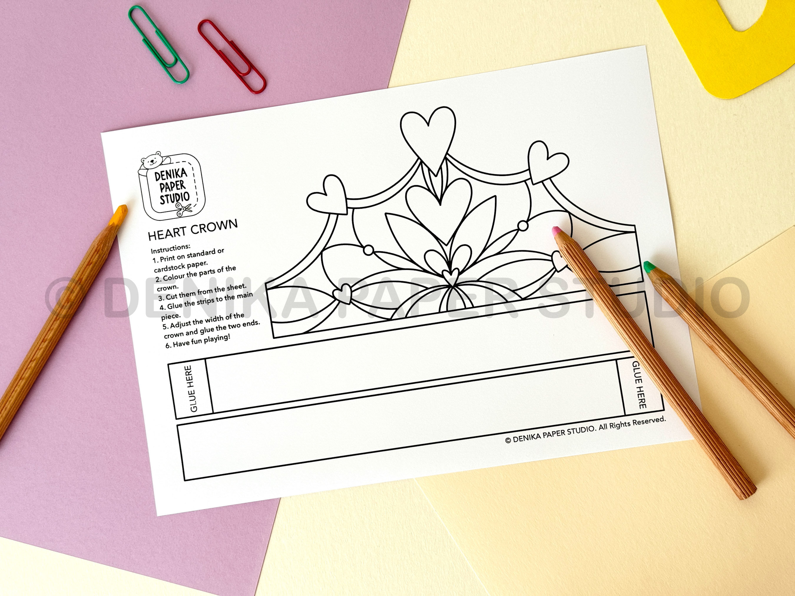 Heart Princess Paper Crown Colouring Printable Kids Craft Sleepover ...