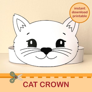Katze Papier Krone Cute Kitty Färbung Printable Kinder Handwerk Kostüm DIY Haustier Stirnband Geburtstag Kunst Aktivität Taschenfüller Instant Download