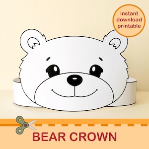Bär Papier Krone Wald Tiere Färbung Printable Kinder Handwerk Kostüm DIY Stirnband Geburtstag Kunst Aktivität Taschenfüller Instant Download