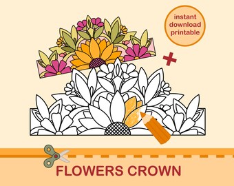 Flower Paper Crown Fairy Colouring Printable Kids Craft Costume DIY ...