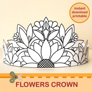 Corona di carta con fiori, fata, da colorare, stampabile, per bambini, costume fai da te, fascia floreale, attività artistica di compleanno, riempitivo per sacchetti da festa, download immediato