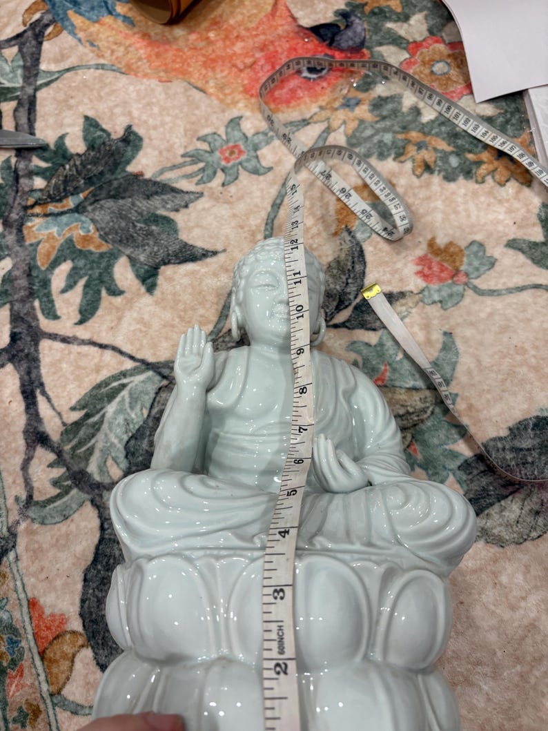 White Ceramic Buddha Statue | Lotus Meditation Decor, 11 Inch image 6