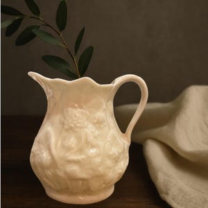 Vintage Belleek Ireland Porcelain Jug | Embossed Creamer with Crown Mark (1965–1980)