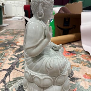 White Ceramic Buddha Statue | Lotus Meditation Decor, 11 Inch image 7
