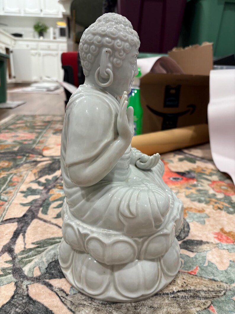 White Ceramic Buddha Statue | Lotus Meditation Decor, 11 Inch image 7