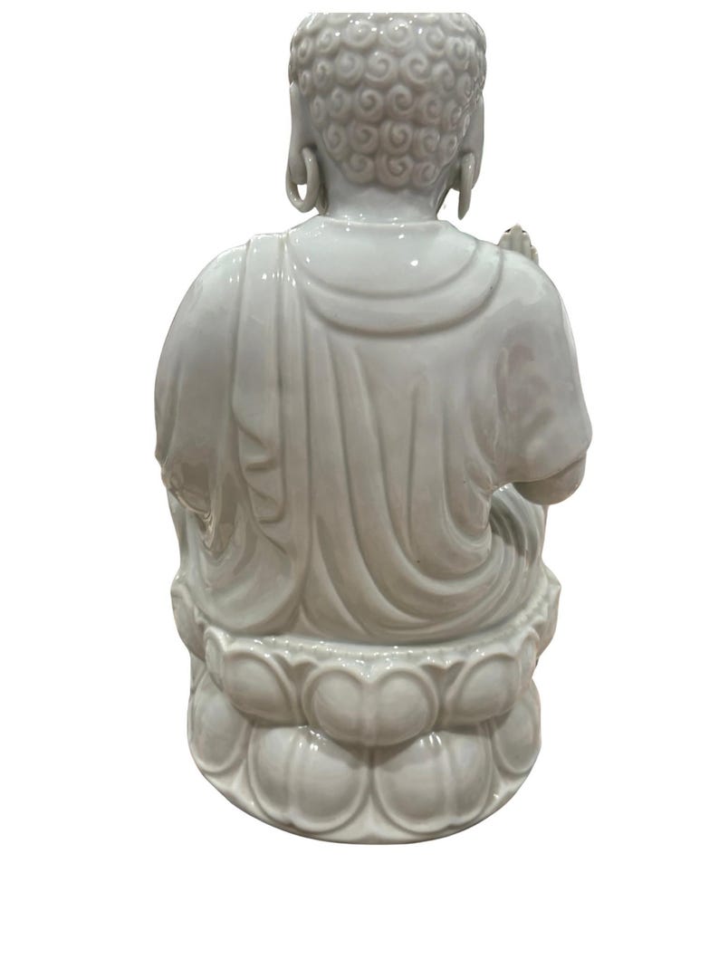 White Ceramic Buddha Statue | Lotus Meditation Decor, 11 Inch image 4