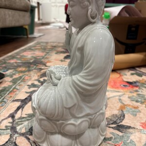 White Ceramic Buddha Statue | Lotus Meditation Decor, 11 Inch image 8