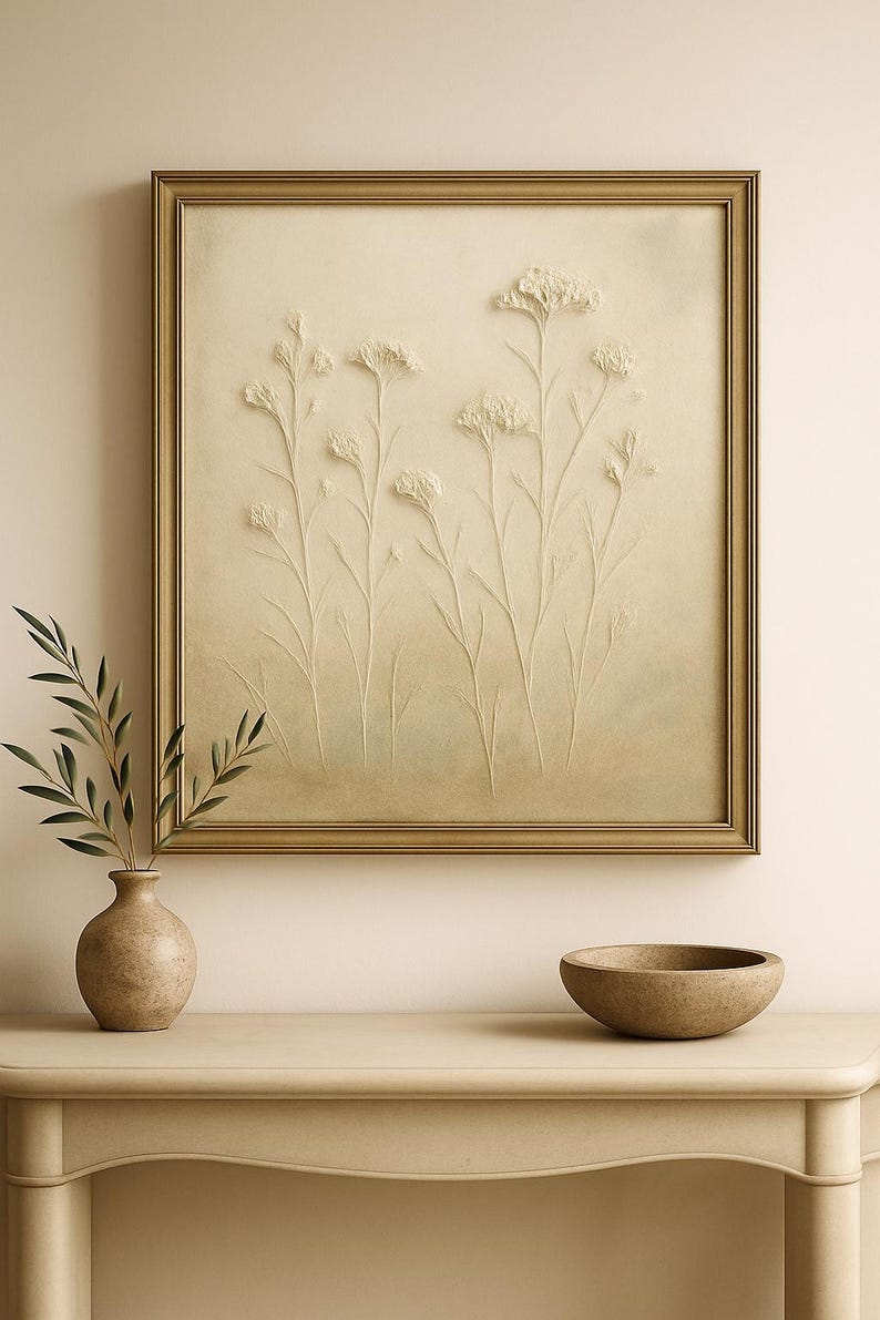 Textured White Wildflower Art Print – Minimalist Botanical Neutral Wall ...