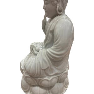 White Ceramic Buddha Statue | Lotus Meditation Decor, 11 Inch image 3
