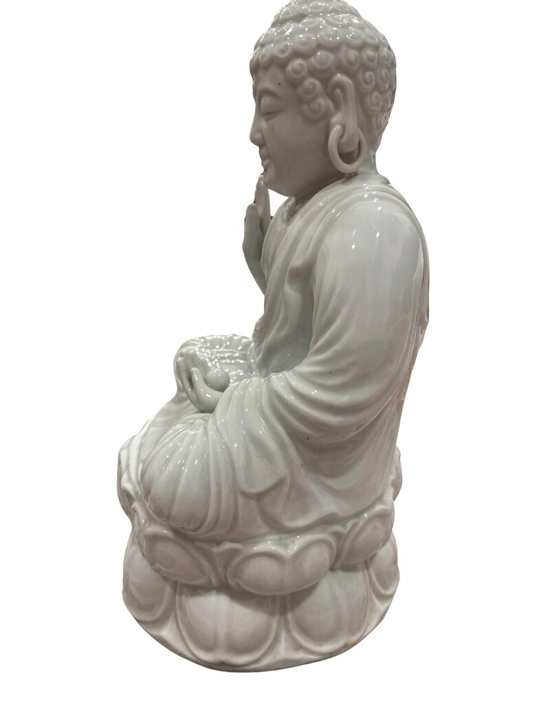 White Ceramic Buddha Statue | Lotus Meditation Decor, 11 Inch image 3