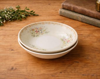 Vintage National China Bowls Set of 2 – Made in Japan Floral Dessert Bowls – Gold Trim Cottagecore Dish Set – Small Serving Bowls