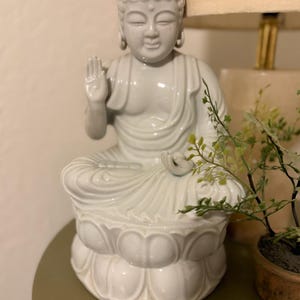 White Ceramic Buddha Statue | Lotus Meditation Decor, 11 Inch image 9