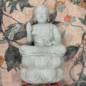 White Ceramic Buddha Statue | Lotus Meditation Decor, 11 Inch image 2