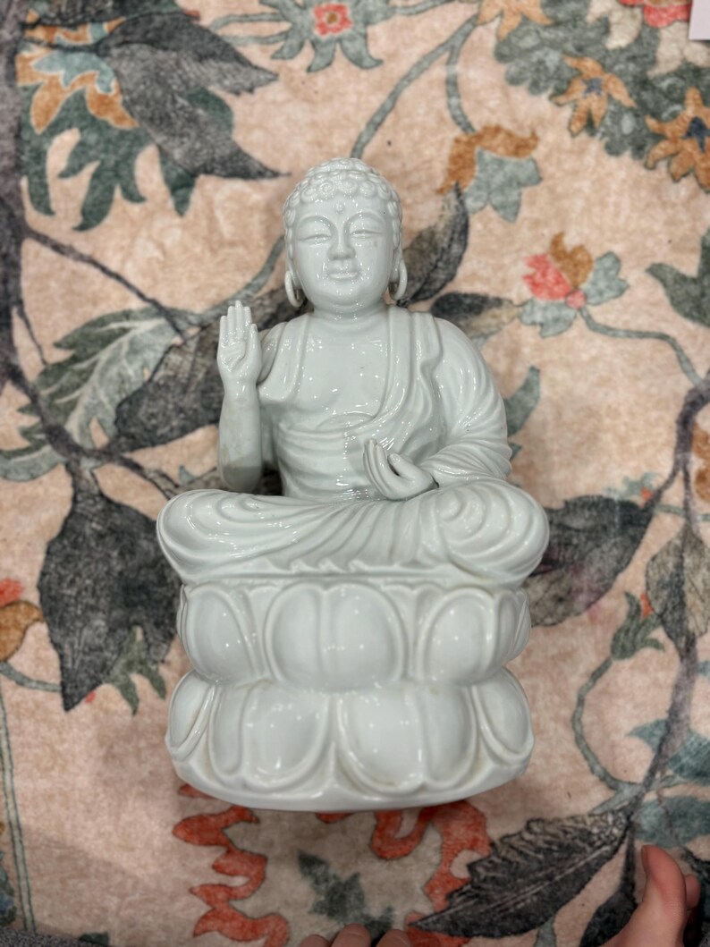 White Ceramic Buddha Statue | Lotus Meditation Decor, 11 Inch image 2