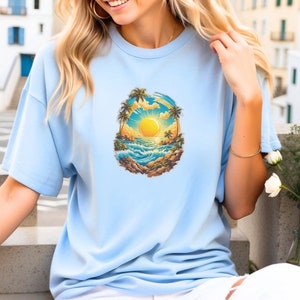 Tropical Sunset Shirt, Sunset And Palms Shirt, Palm Tree T-Shirt, Palm Beach Shirt, Sunset Beach Tee, Summer Shirt, Nature T-Shirt