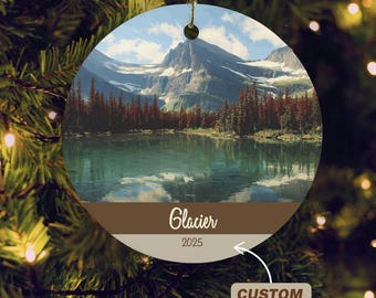 Adorno del Parque Nacional Glaciar, mapa navideño del Parque Nacional, regalo para viajeros, recuerdo de senderismo en Montana, regalo para acampar