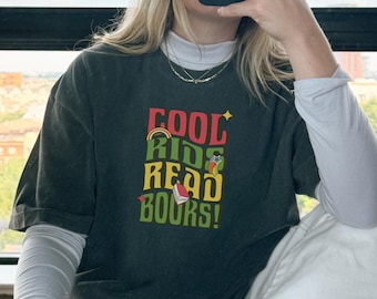 Camiseta de lectura para niños geniales, estilo Y2K de los años 90, para primer grado, estilo retro, para director de primaria, jardín de infantes, regalo para maestros, arcoíris de lectura