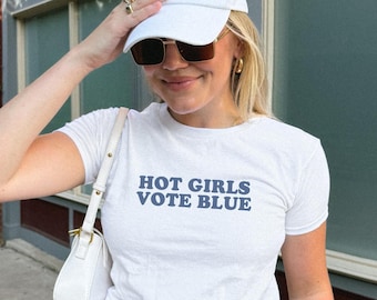 Kamala Harris Baby Tee Hot Girls Vote Blue 2024, Anti Trump Shirt, Liberal Leftist Vanilla Girl, 90s Y2K Babytee, Coconut Tree, Roe RBG Ruth
