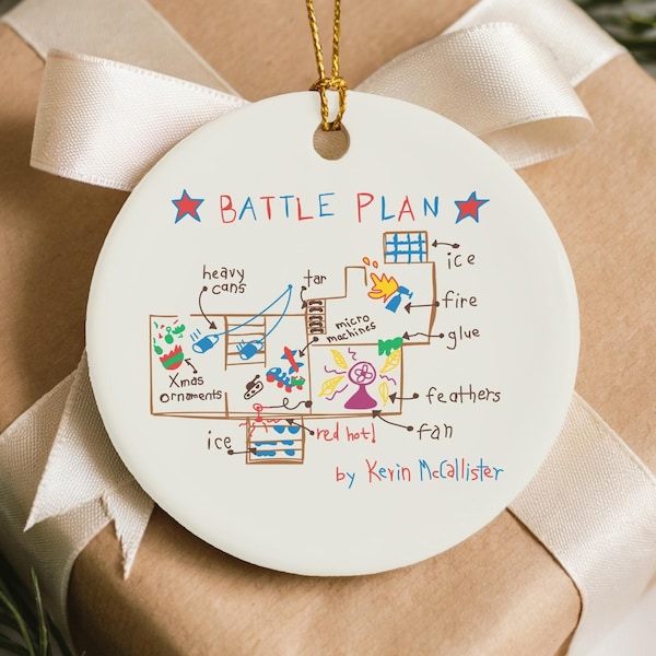Battle Plan Ornament, Christmas Movie Lover, Secret Santa or White Elephant Gift, Kevin Battle Map Xmas, 90s Kid Gift