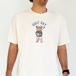 Golf Shirt with Vintage Teddy Bear, Comfort Colors Golf Dad Shirt, Fathers Day Gift for Golf Lover, Preppy Boyfriend or Husband Tee Golf