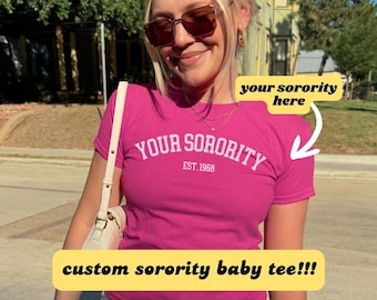 Custom Sorority Baby Tee Personalized Crop Top, Rush, Initiation, Bid Day, Big Little Gift, Sorority Gift College, Sorority Sister Gift