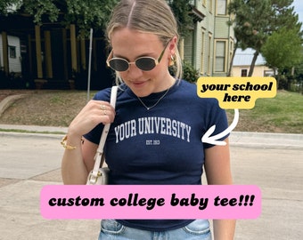 Custom College Baby Tee Personalized Crop Top, Trendy College Merch Apparel, Tailgate Game Day Shirt, Drinking Team, Sorority Gift College