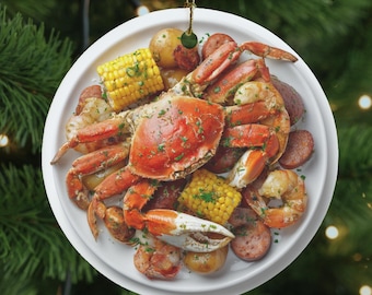 Seafood Boil Ornament, Foodie Geschenk für weißen Elefanten oder Wichtel, Fischer Ästhetik, Krabbengarnelen-Hummer-Liebhaber, Bayou-Ornament